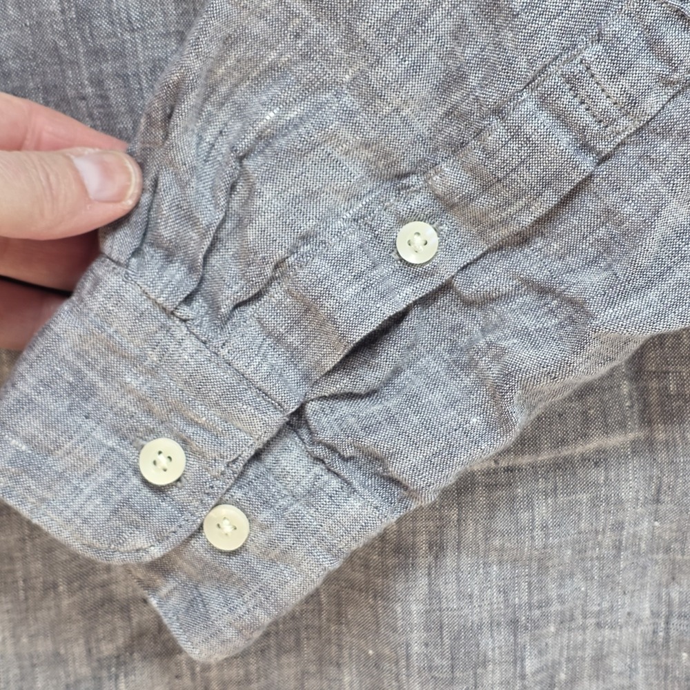 Uniqlo Linen Button Front Shirt‎ Mens L Long Sleeve Collared Neutral Gray Office - Picture 4 of 11